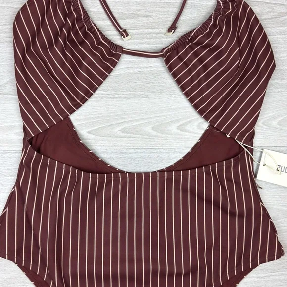 Free People x Zulu & Zephyr Stripe Halter One Piece Swimsuit Stripe Plum Size 10 - Picture 9 of 13